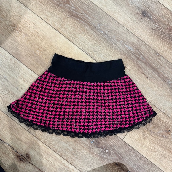 Girls Pink & Black Houndstooth Skirt Lace Trim Size 6 (Estimated) - Picture 4 of 4